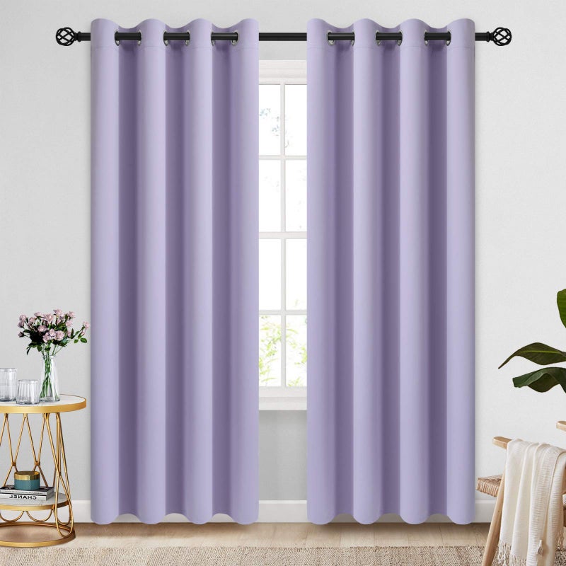 COSVIYA Grommet Room Darkening Curtains 84 inch Length 2 Panels Thick Polyester Light Blocking Insulated Thermal Window Lilac Curtain Drapes for Bedroom/Living Room 52x84 inches - Image 1